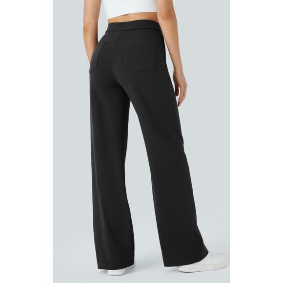 Halara high waisted black button straight leg casual work pants NWT XS - Picture 2 of 4